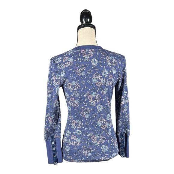 Sundance Waffle Knit Floral Thermal Top With Velvet Cuffs - Picture 5 of 6